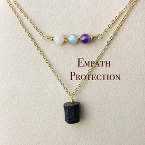 Empath Protection Simple Layered necklace set, Anxiety Crystal, Labradorite, Dream Amethyst, Rose Quartz, Black Tourmaline,Gift For Her#EP05