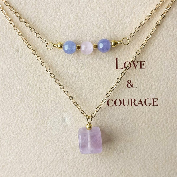 Tanzanite, Kunzite, Lavender Amethyst Pendant, Dainty Layered Necklace Set, Handmade Jewelry, Choker, December Birthstone, Gift For Mum#LC01