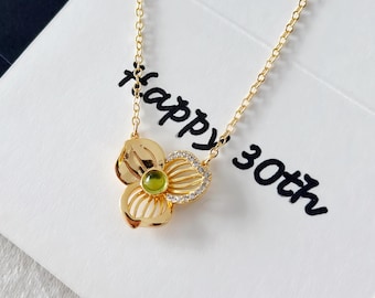 Personalized 30th Birthday Necklace, Birthstone Flower Jewelry, 3 Decades Milestone Gift, Custom Birthday Keepsake