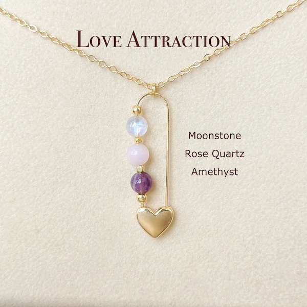 Love-inspired Necklace with Rose Quartz, Moonstone, and Amethyst - Jewelry for Positive Connections and Personal Growth, Danity Pin Necklace