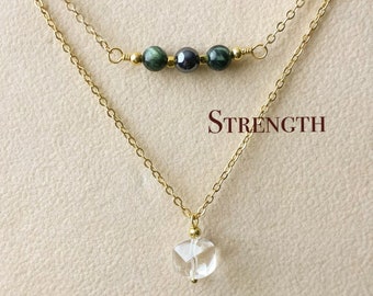 Seraphinite, Hematite, Clear Quartz Pendant, Delicate Layered Necklace Set, Handmade Jewelry For Women, Simple Gold Choker #ST01