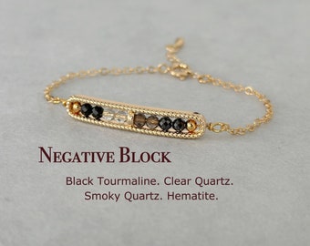 Dainty Negative Energy Cleanse Bracelet, 3mm Crystal, Black Tourmaline, Clear Quartz, Smoky Quartz, Hematite, Protection And Healing Gift