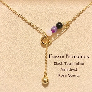 Genuine Empath Protection Necklace, 18K Gold Filled Safety Pin Necklace,  Y Necklace, Gift For Her, Grounding Necklace, Long Necklace