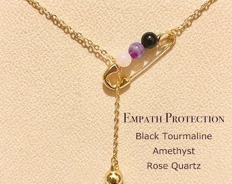 Genuine Empath Protection Necklace, 18K Gold Filled Safety Pin Necklace,  Y Necklace, Gift For Her, Grounding Necklace, Long Necklace