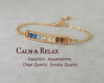 Dainty Calming And Relaxing Bracelet, 3mm Crystal, Sapphire, Aquamarine, Clear Quartz, Smoky Quartz, Anxiety Healing Gift For Her,Meditation