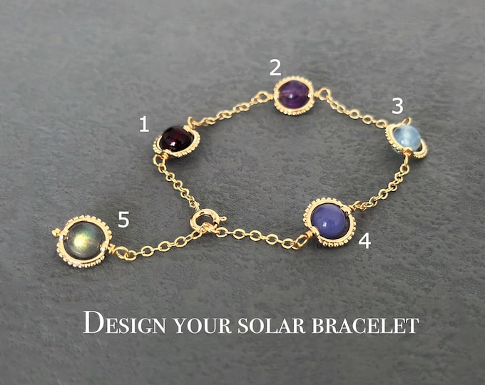 Personalized Solar Crystal Bracelet, Zodiac Gemstones, Handmade Jewelry Gift For Mum, Sister, Daughter, Natural Astrology Sign Jewelry