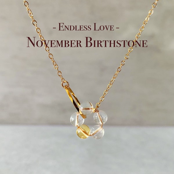 Handmade November Birthstone Crystal Necklace For Woman, Citrine Gemstone, Circle Necklace Jewelry, Dainty Birthday Gift For Her, Wedding
