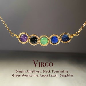 Virgo Crystal Necklace, Handmade Zodiac Necklace, Sapphire, Lapis Lazuli, Green Aventurine, Black Tourmaline,Amethyst,Natural Astrology Gift