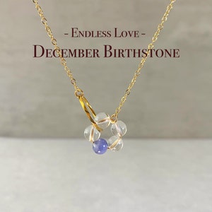 Handmade December Birthstone Crystal Necklace For Woman,Tanzanite Gemstone, Mobius Ring Pendant Jewelry, Dainty Birthday Gift For Her