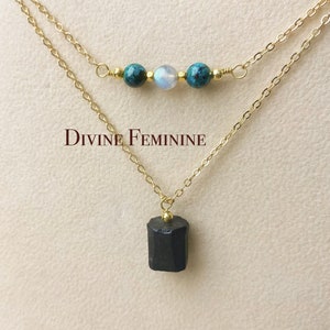 Raise Feminine Energy- Simple Layered Necklace Set, Chrysocolla, Labradorite, Black Tourmaline, Healing Crystal Jewelry,  Meditation#DF01