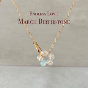 Handmade March Birthstone Crystal Necklace For Woman, Aquamarine Gemstone, Mobius Ring Pendant Jewelry, Dainty Birthday Gift For Her,Wedding
