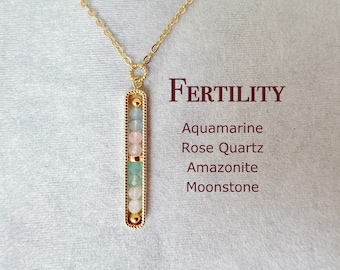 Dainty Fertility Necklace, Geniune Crystal, Moonstone, Rose Quartz, Amazonite, Aquamarine, Mom To Be Gift, Handmade Marriage Gift, New Wife