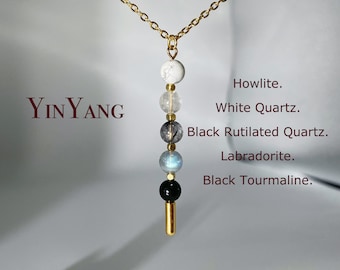 Mindfulness Necklace, Yin Yang, Healing Crystal, Dainty Safety Pin, Spiritual Gift For Her, 18K Gold Filled Jewelry, Zen Necklace#YY03