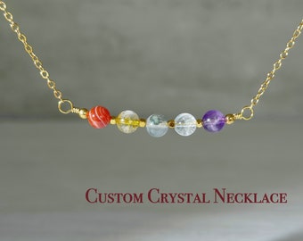 Custom Crystal Choker Jewelry, Handmade Genuine 5 Beads Necklace, Healing Crystal For Women, Customized Gifts For Her, Simple Necklace #CN01