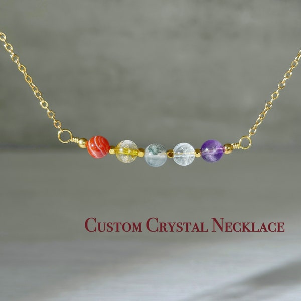 Custom Crystal Choker Jewelry, Handmade Genuine 5 Beads Necklace, Healing Crystal For Women, Customized Gifts For Her, Simple Necklace #CN01