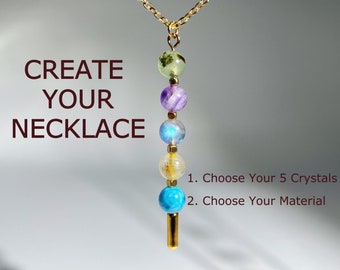Projete seu colar - colar de cristal personalizado, alfinete delicado com contas de cristal de cura de 6 mm, presente de joia personalizado feito à mão para mulheres # CN02