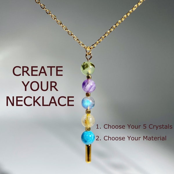 Design Your Necklace -Custom Crystal Necklace, Dainty Pin with 6mm Healing Crystal beads, Handmade Personalized Jewelry Gift For Women #CN02