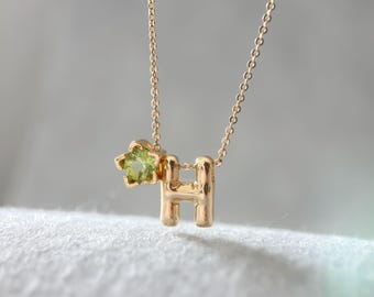 Birthstone Necklace Puffy Bubble Initial Letter Pendant Custom Star Birthday Gift