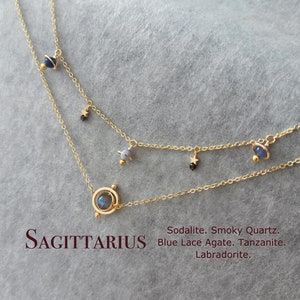 Schütze Planet Halskette, Sternzeichen Halskette Set, Saturn Choker, Sodalith, Rauchquarz, Blauer Spitzen Achat, Tansanit, Labradorit