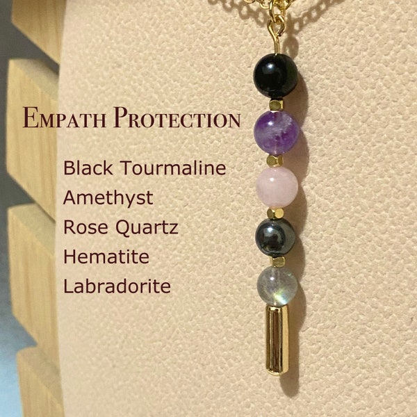 Minimalist Empath Protection Necklace, Dainty Pin With 6mm Healing Crystal Beads, Spiritual Gift For Her