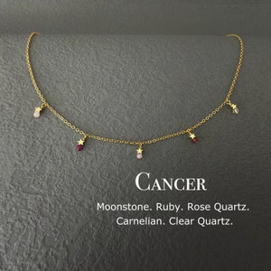 Delikatny naszyjnik z kryształem raka, choker z gwiazdą zodiaku, prezent urodzinowy dla niej, kamień księżycowy, rubin, kwarc różowy, karneol, kwarc bezbarwny, astrologia