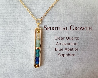 Dainty Spiritual Guide Necklace, 3mm Crystal, Clear Quartz, Amazonite, Blue Apatite, Saphhire, Reiki Necklace, Spiritual Gift For Her