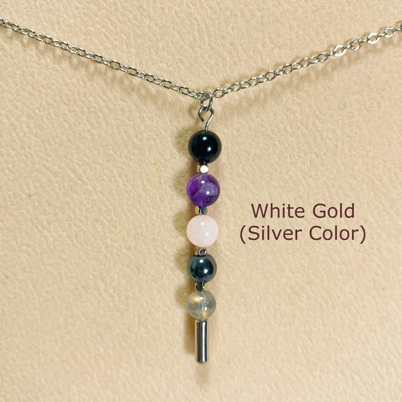 Minimalist Empath Protection Necklace, Dainty Pin With 6mm Healing Crystal Beads, Spiritual Gift For Her image 3