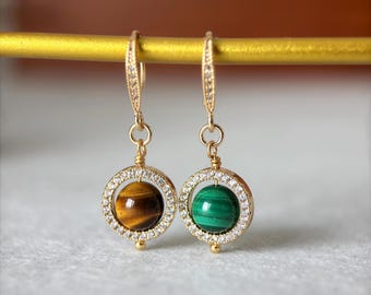 Planet Earrings, Personalized Mix & Match with 17 Natural Gemstone, Healing Stone Gift