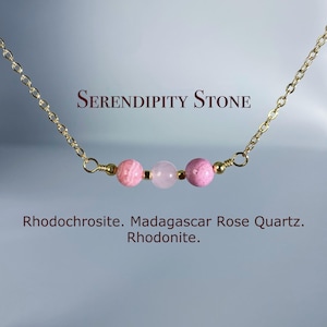 Pink Crystal Necklace - Rhodochrosite, Madagascar Rose Quartz, Rhodonite - Geniune 6mm Crystal Necklace, Valentine&#39;s Day Gift, Bestie Gift