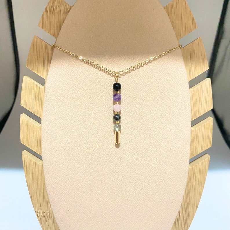 Minimalist Empath Protection Necklace, Dainty Pin With 6mm Healing Crystal Beads, Spiritual Gift For Her Necklace Only