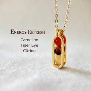 Minimalist Energy Refresh Necklace, Carnelian, Tiger Eye, Citrine, Encourage Gift For Women, Mum, Natural Genuine Gemstone, Cheer Up