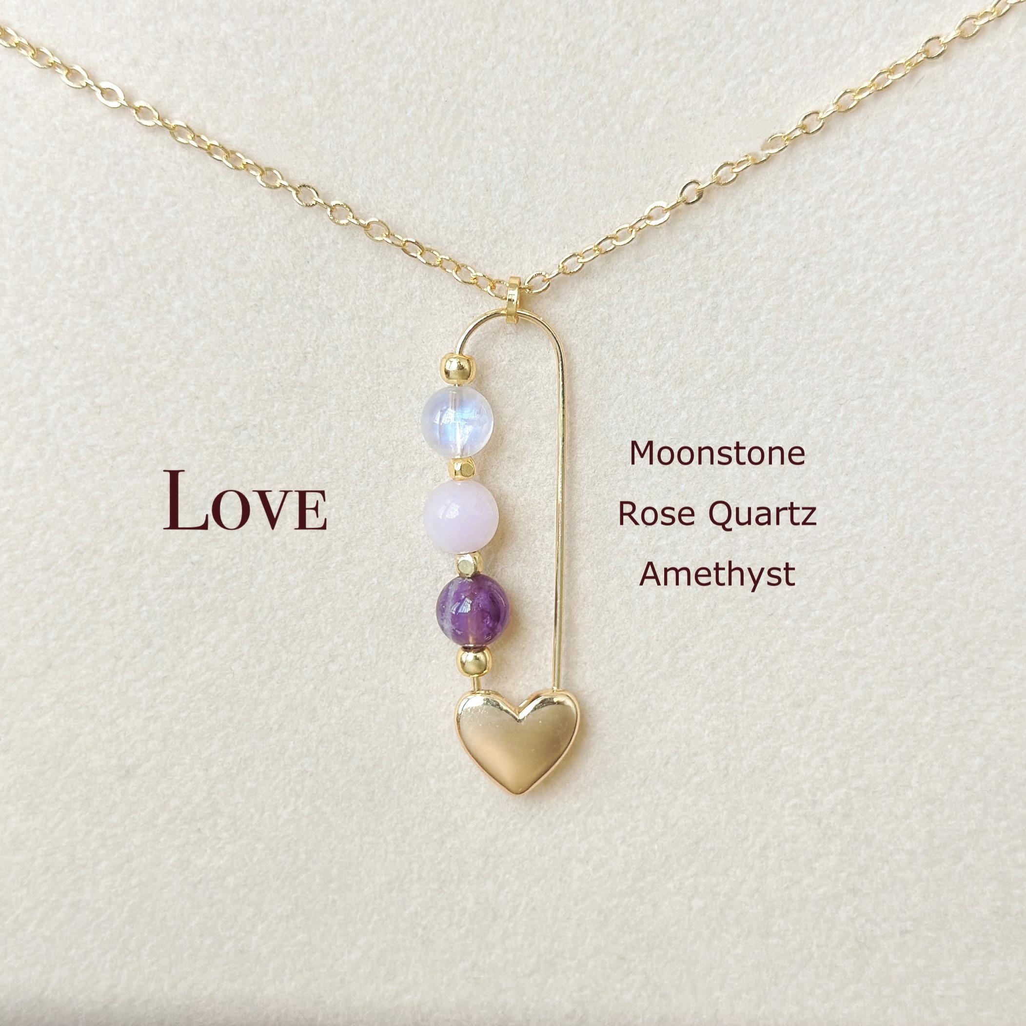 Von Liebe inspirierte Halskette mit Rosenquarz, Mondstein und Amethyst - Schmuck für persönliches Wachstum