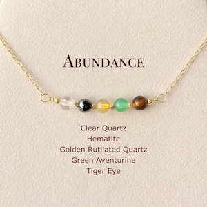 Dainty Abundance Necklace, Geniune Crystal, Tiger Eye, Green Aventurine, Gold Rutilated Quartz, Hematite, Clear Quartz, New Job Gift