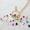 Personalized Family Birthstone Necklace, Locket Pendant with 4mm Real Gemstone, Up To 15 Crystals For Big Family