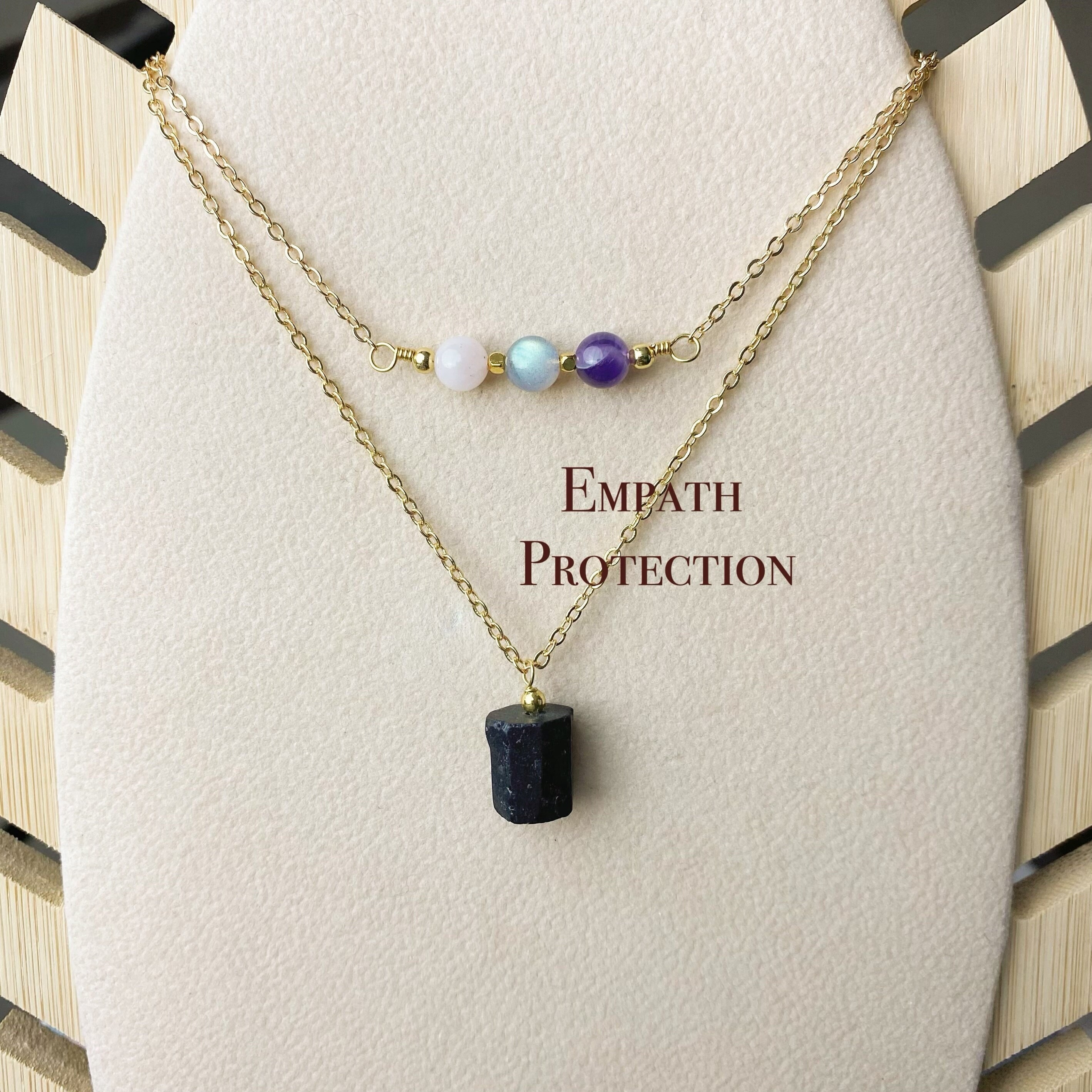 Empath Protection Simple Layered necklace set, Genuine Crystal, Labradorite, Dream Amethyst, Rose Quartz, Black Tourmaline,Gift For Her#EP05