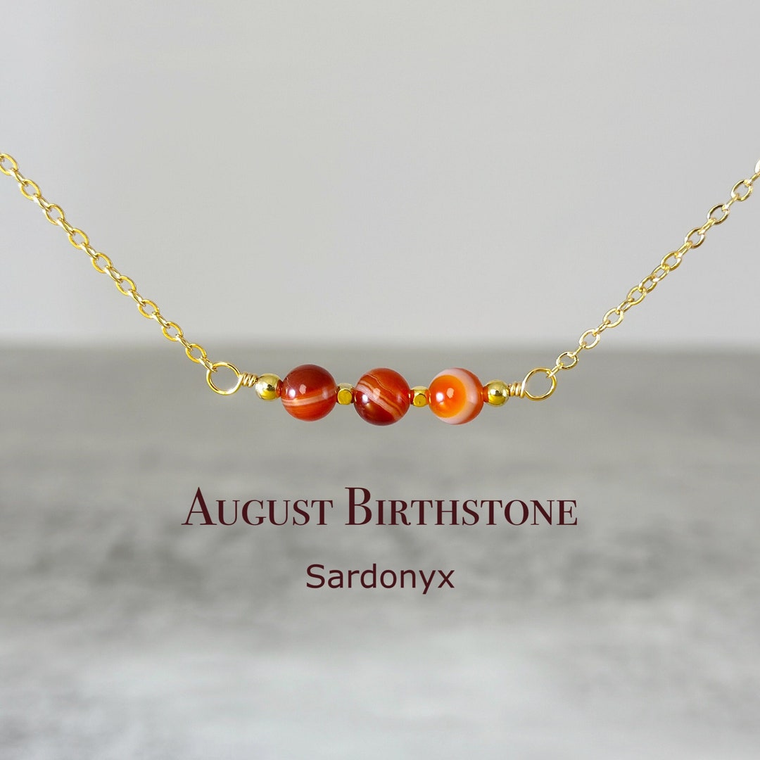 Dainty Sardonyx Necklace, August Birthstone, Simple Tiny 6mm