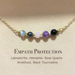 Dainty Empath Protection Necklace, Healing Crystal, Gift For Her, Labradorite, Amethyst, Hematite, Rose Quartz, Black Tourmaline, Yoga