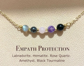 Collana di protezione empatica delicata, cristallo curativo, regalo per lei, labradorite, ametista, ematite, quarzo rosa, tormalina nera, yoga