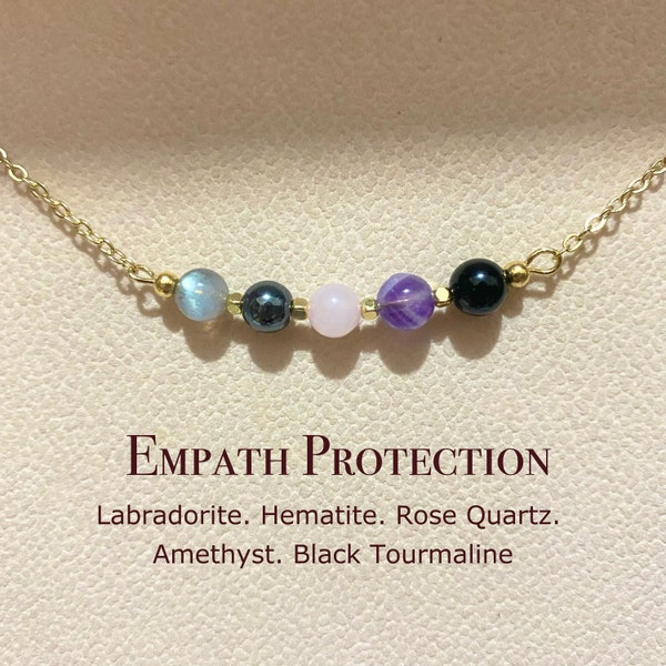Dainty Empath Protection Necklace, Healing Crystal, Gift For Her, Labradorite, Amethyst, Hematite, Rose Quartz, Black Tourmaline, Yoga