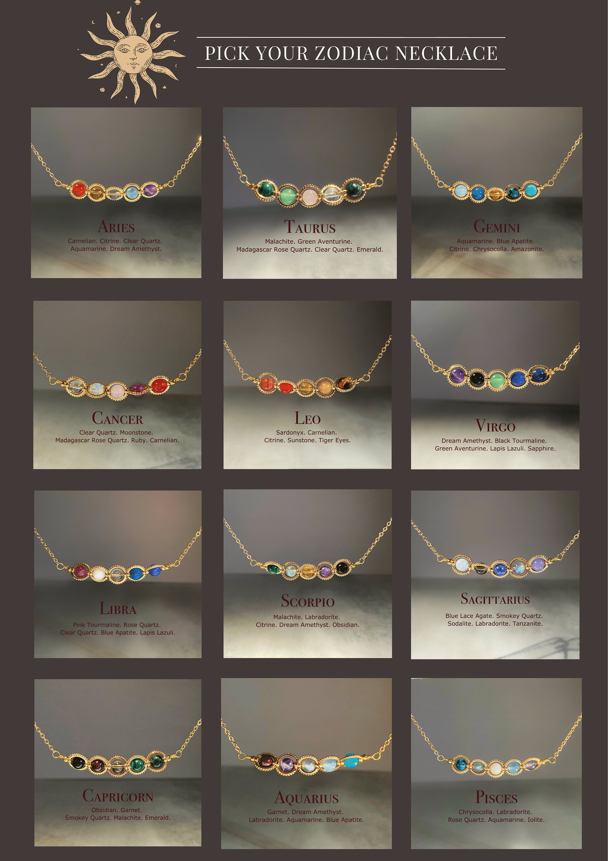 Handmade Leo Crystal Necklace, Zodiac Choker, Carnelian