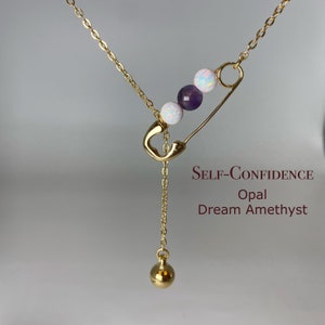 Genuine Opal Necklace, 18K Gold Filled Safety Pin, Simple Delicate Everyday Healing and Protection Jewelry, Birthstone Necklace For Mom#SC04
