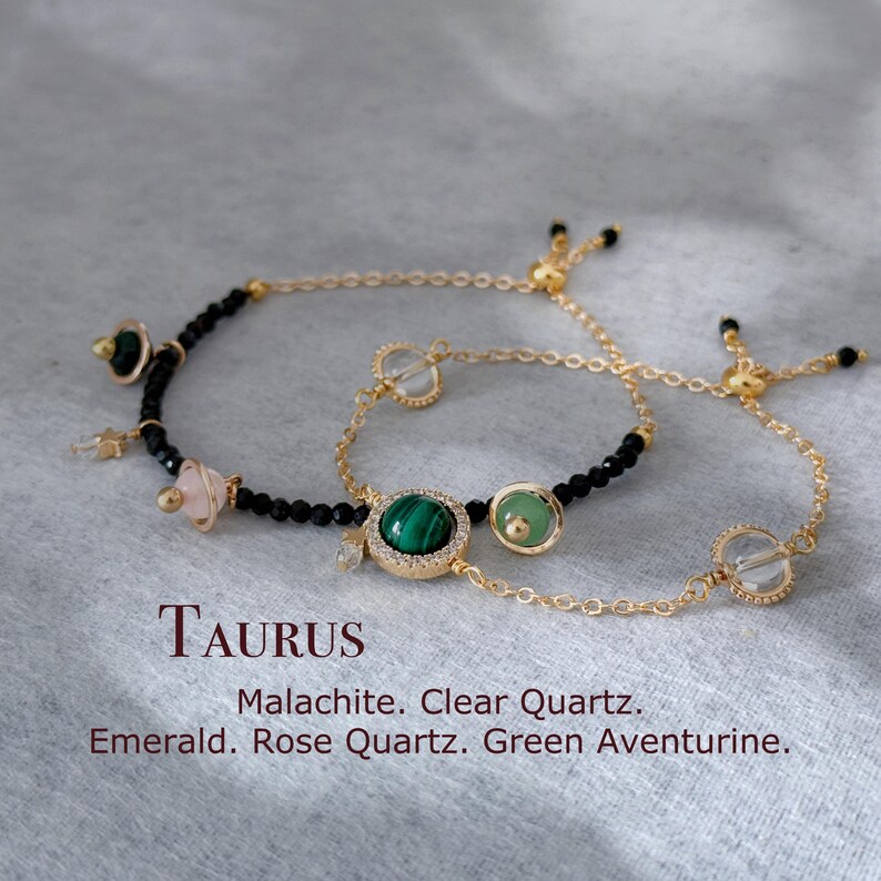 Taurus Planet Bracelet Zodiac Stacking Bracelet Set Saturn Charms Taurus Planet Bracelet Zodiac Stacking Bracelet Set Saturn Charms