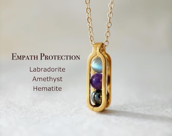 Minimalist Empath Protection Necklace, Genuine Crystal Protection Pendant Gift For Women, Natural Gemstone, Amethyst, Labradorite, Hematite