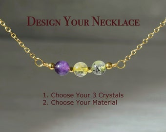 Collar de cristal personalizado, collar de piedras preciosas personalizado de 6 mm, relleno de oro de 18 quilates, cree su regalo de joyería de collar de capas para ella, gargantilla #CN05