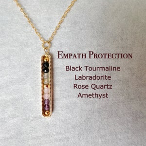 Dainty Empath Protection Necklace, Healing Crystal Protection Pendant, Black Tourmaline, Rose Quartz, Amethyst, Labradorite,  Energy Protect