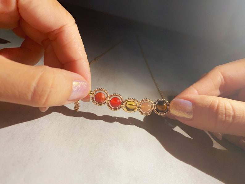 Handmade Leo Crystal Necklace, Zodiac Choker, Carnelian, Sunstone, Tiger Eye, Sardonyx, Citrine, Natural Astrology Sign Jewelry, Birthday image 2