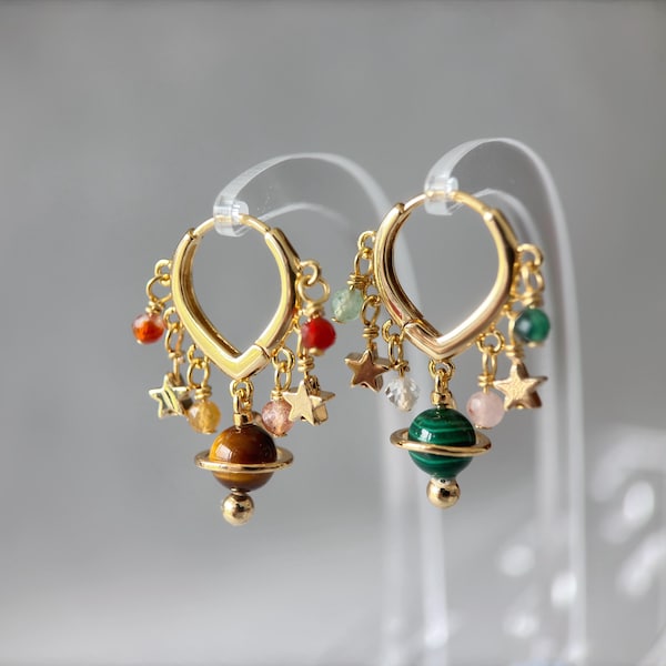 Zodiac Huggie Earring, Custom Mix & Match For Big Three with Natural Crystal, Celestial Jewelry