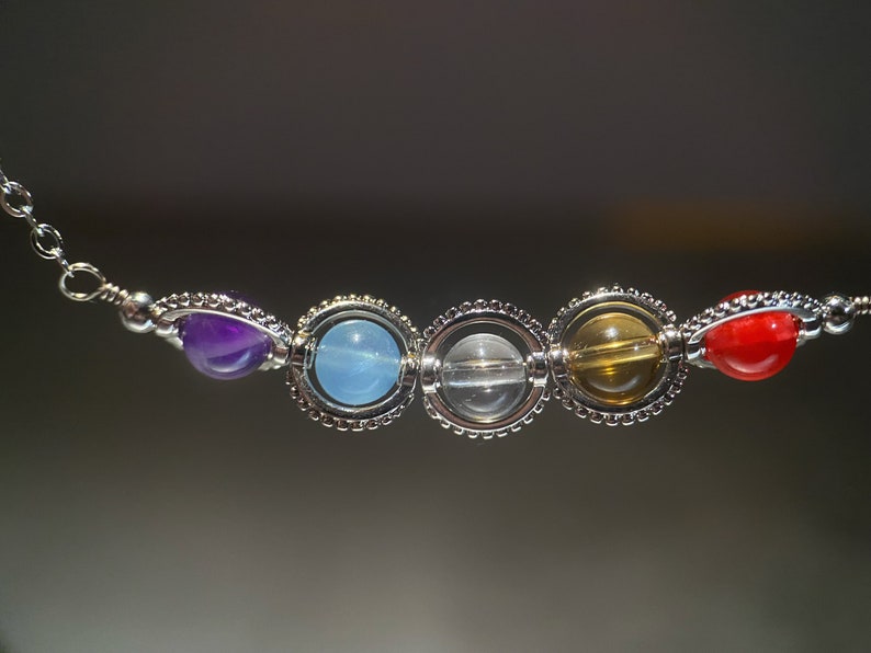 Handmade Aries Crystal Necklace, Zodiac Choker, Carnelian, Citrine, Clear Quartz, Aquamarine, Amethyst, Natural Astrology Sign Jewelry Gift image 3