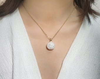 Snow Globe-cracked crystal sphere pendant necklace, snow white,18K gold filled chain, orb pendant,  crystal jewelry