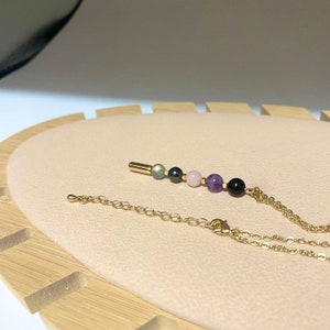 Minimalist Empath Protection Necklace, Dainty Pin With 6mm Healing Crystal Beads, Spiritual Gift For Her image 5